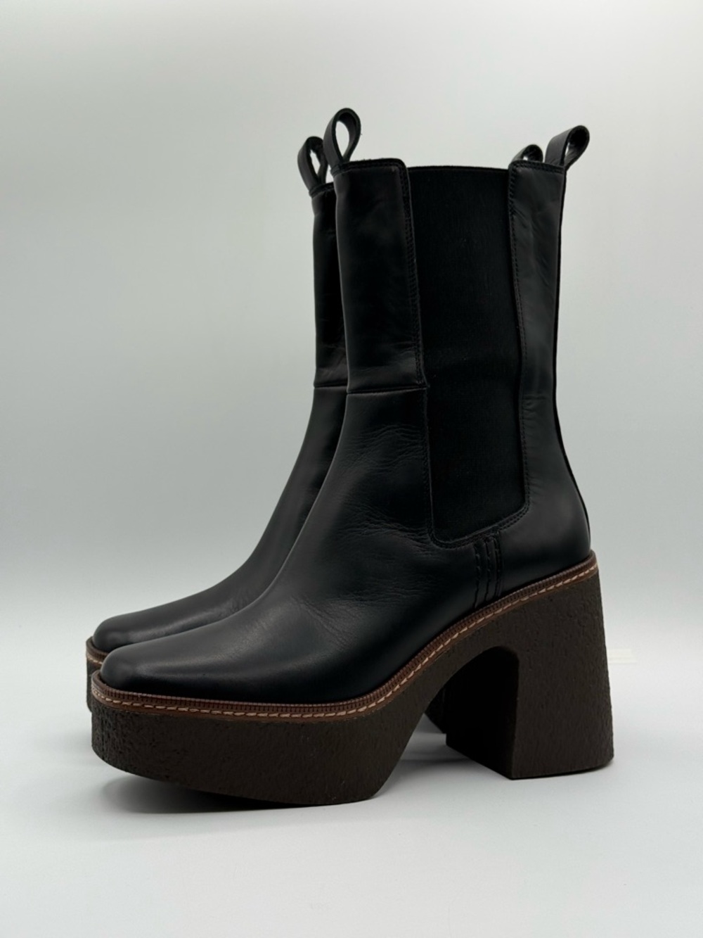 Pons Quintana Black Leather Platform Chelsea Chunky Block Heel, Modern Boots - Picture 8 of 16